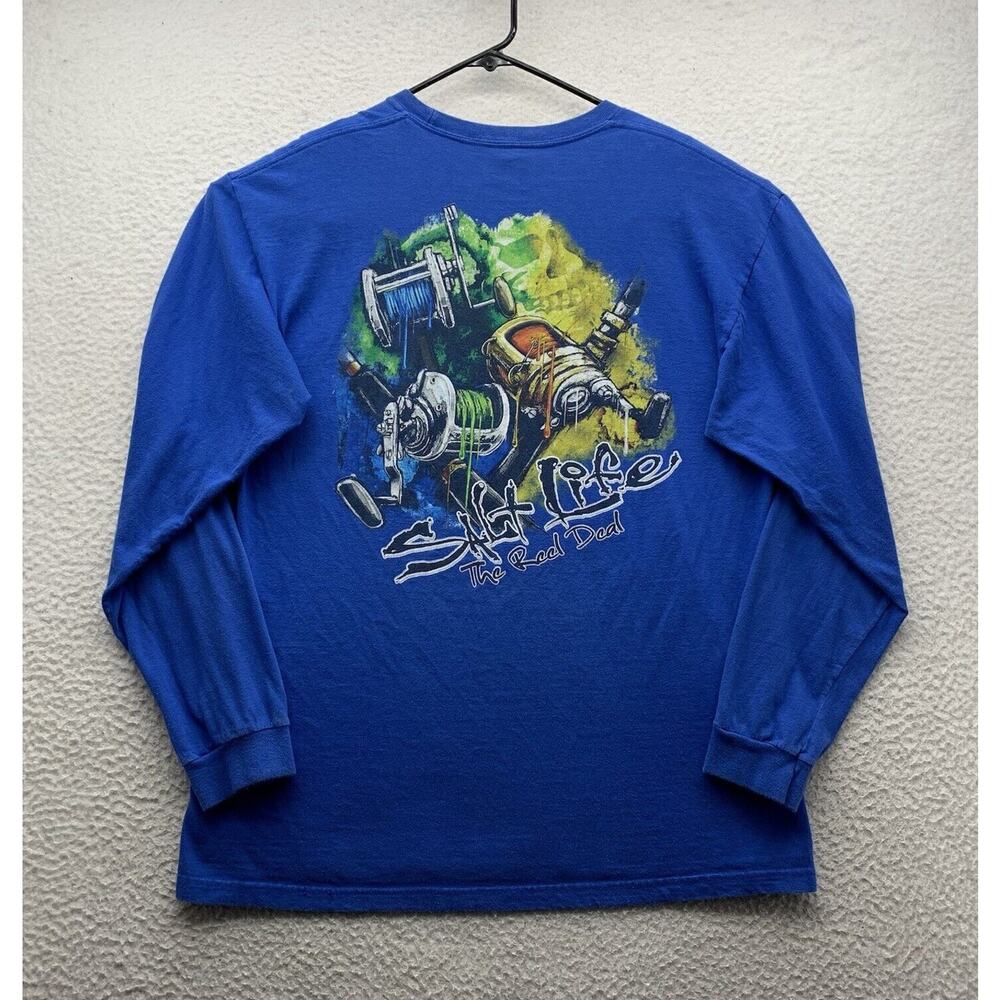 Salt Life T-Shirt Mens Large L Blue Fishing Reel Deal Outdoors Southern Boating
